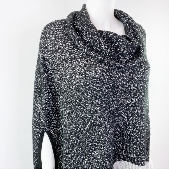 Chico's Size 1 US S Black & Gray Sequin Knit Cowl Neck Poncho Sweater - Picture 5 of 8